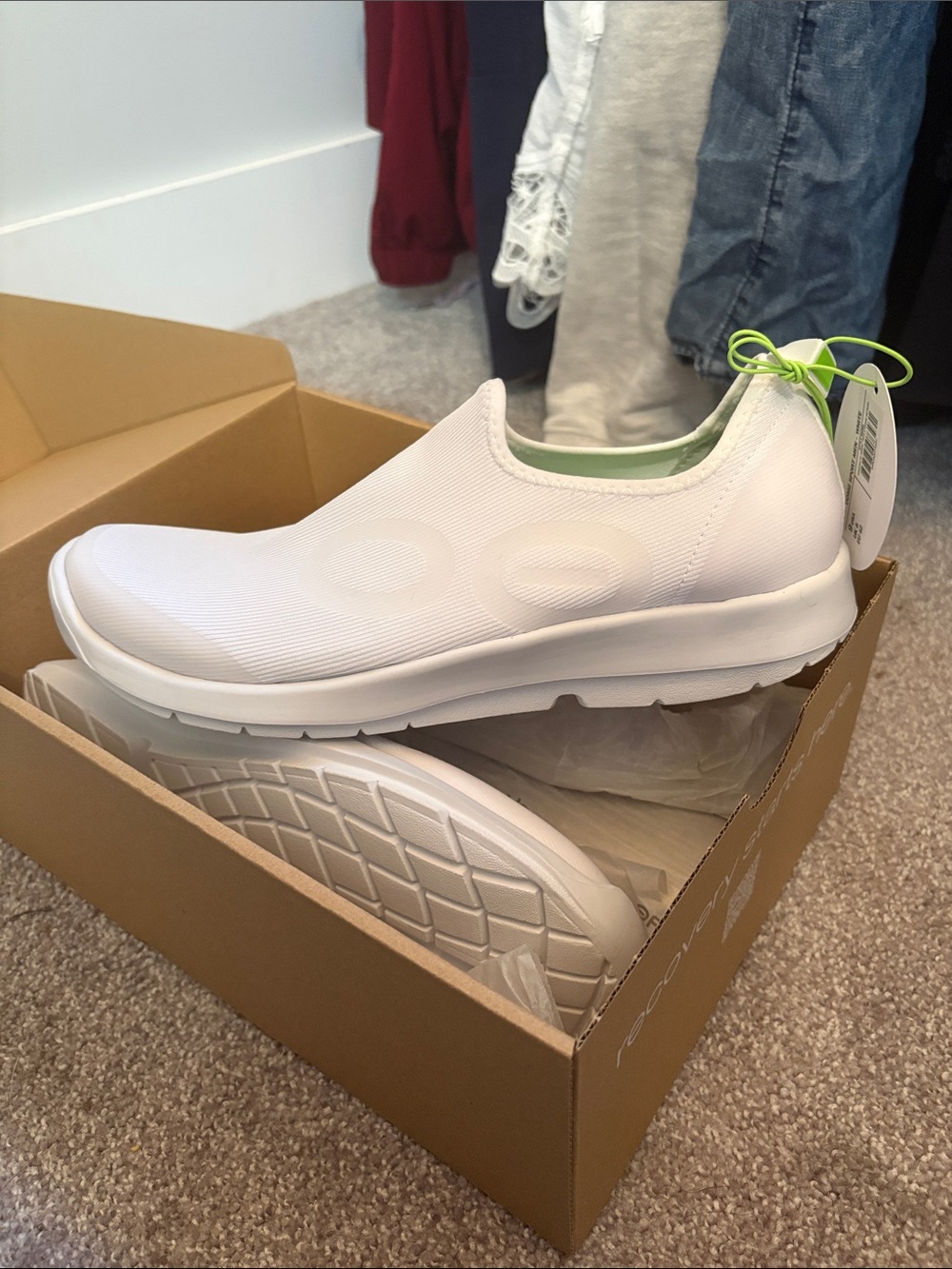 Men's Slip-On Athletic Sneakers in White with Green Accent